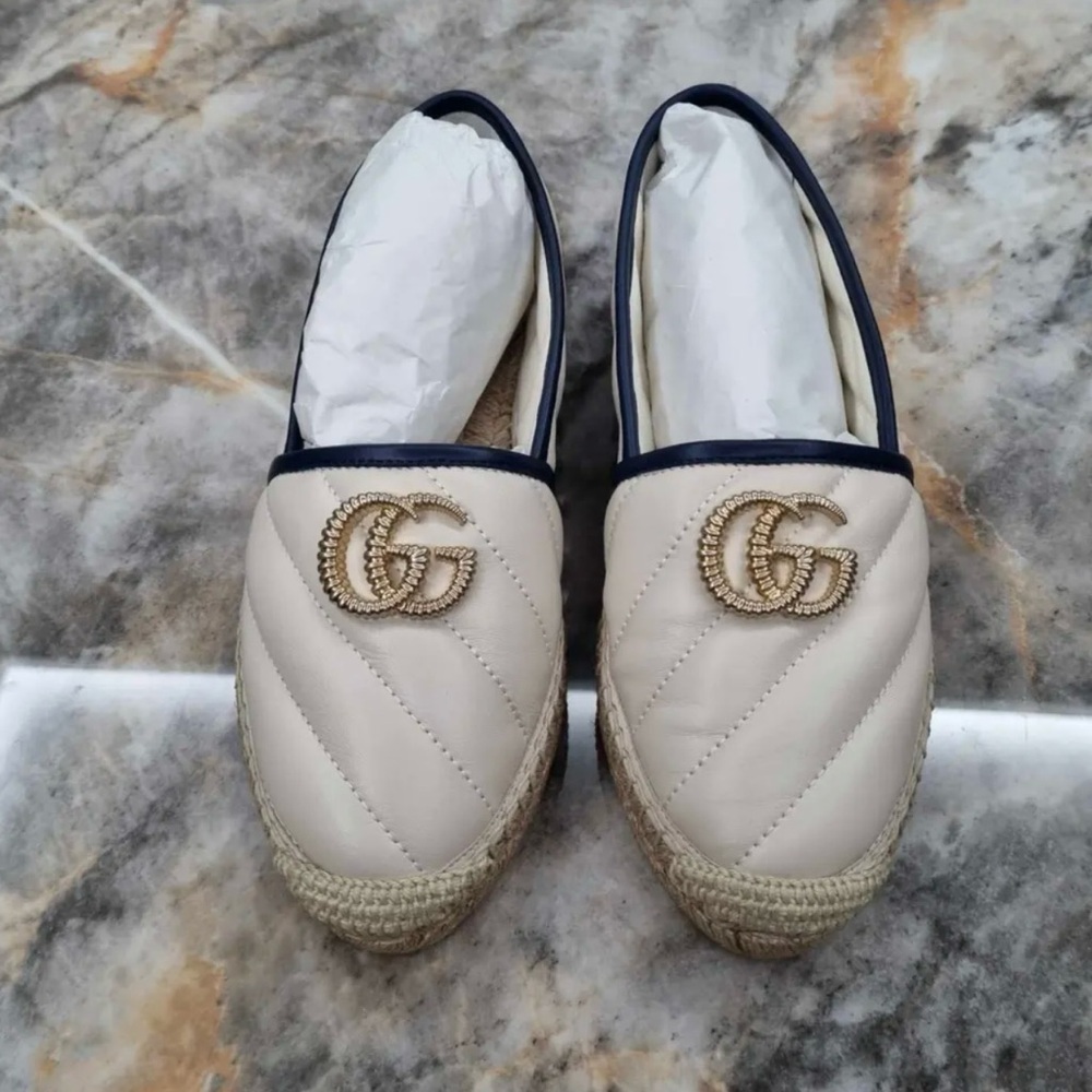 Authentic NEW GUCCI Nappa Matelasse GG Marmont Espadrilles 35.5 Cream US 35.5